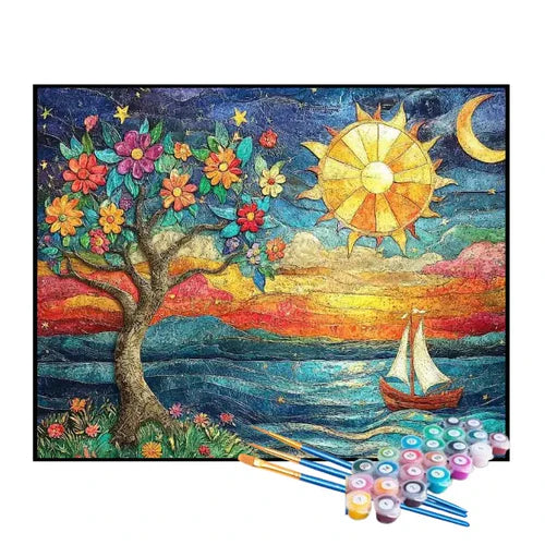 Kit de Pintura Numerada - Barquinho no Mar