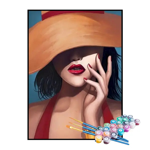 Kit de Pintura Numerada - Chapéu e Batom Vermelho