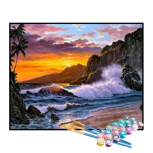 Kit de Pintura Numerada - Pôr do Sol na Praia