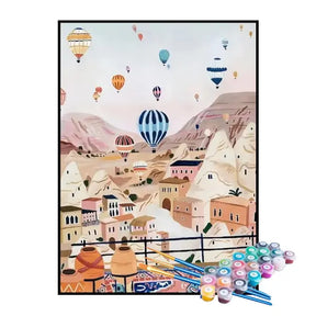 Kit de Pintura Numerada - Balões Voando Sobre a Cidade