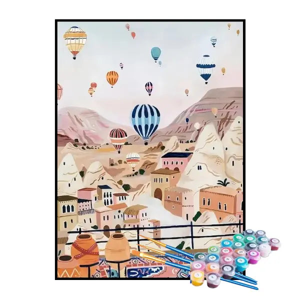 Kit de Pintura Numerada - Balões Voando Sobre a Cidade