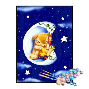 Kit de Pintura Numerada - Filhotes na Lua