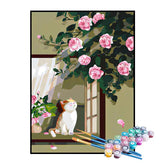 Kit de Pintura Numerada - Gatinho Observando a Roseira
