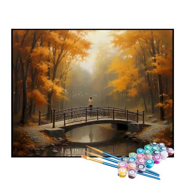 Kit de Pintura Numerada - Ponte de Madeira no Outono