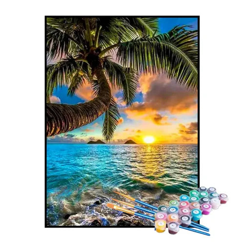 Kit de Pintura Numerada - Palmeiras Sob as Ondas do Mar