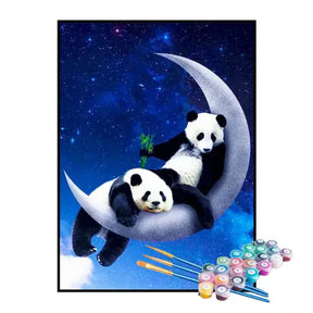 Kit de Pintura Numerada - Irmãos Pandas na Lua