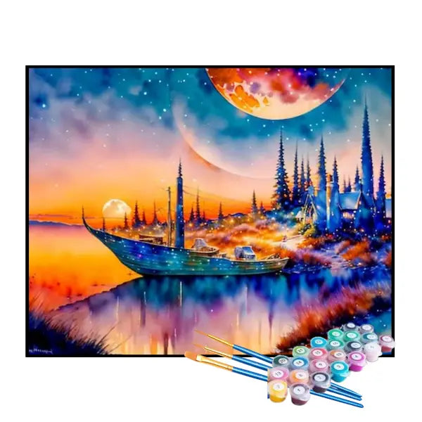 Kit de Pintura Numerada - Lago com Barcos Encantados