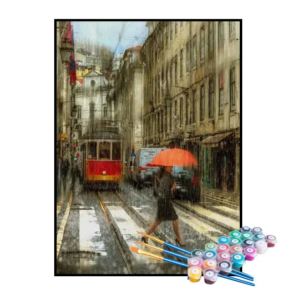 Kit de Pintura Numerada - Dia Chuvoso no Centro da Cidade