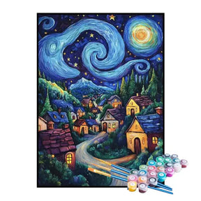 Kit de Pintura Numerada - Casas da Noite Estrelada