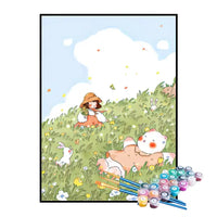 Kit de Pintura Numerada - Menina e Coelhinhos no Jardim