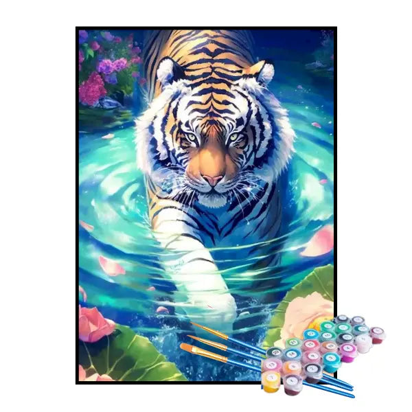 Kit de Pintura Numerada - Tigre Tomando Banho no Lago