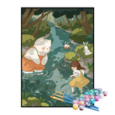 Kit de Pintura Numerada - Menina e Coelhinhos no Riacho