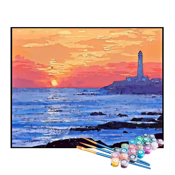 Kit de Pintura Numerada - Crepúsculo no Porto do Farol