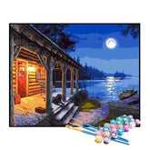Kit de Pintura Numerada - A Lua Iluminando o Chalé no Lago