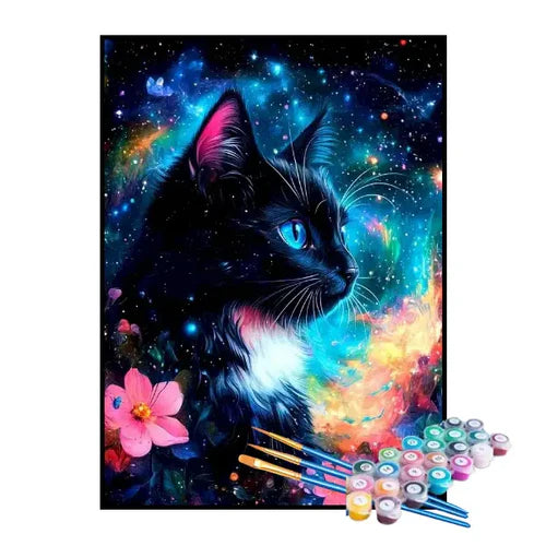 Kit de Pintura Numerada - Gato Preto na Galáxia