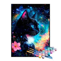 Kit de Pintura Numerada - Gato Preto na Galáxia