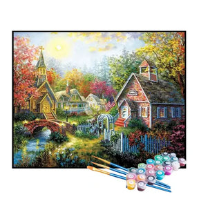 Kit de Pintura Numerada - Bairro com Casas Floridas