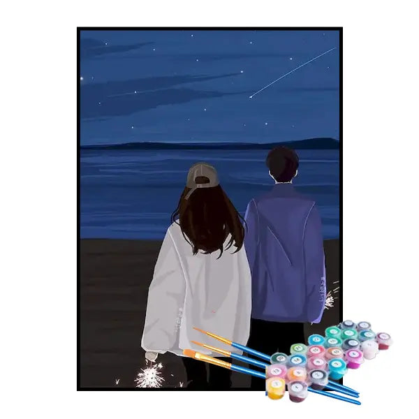 Kit de Pintura Numerada - Amigos na Praia à Noite