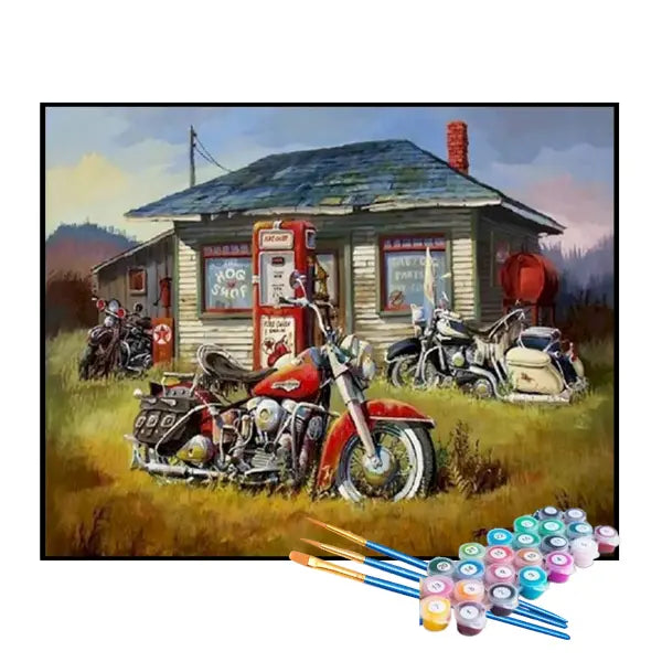 Kit de Pintura Numerada - Motos no Bar da Estrada