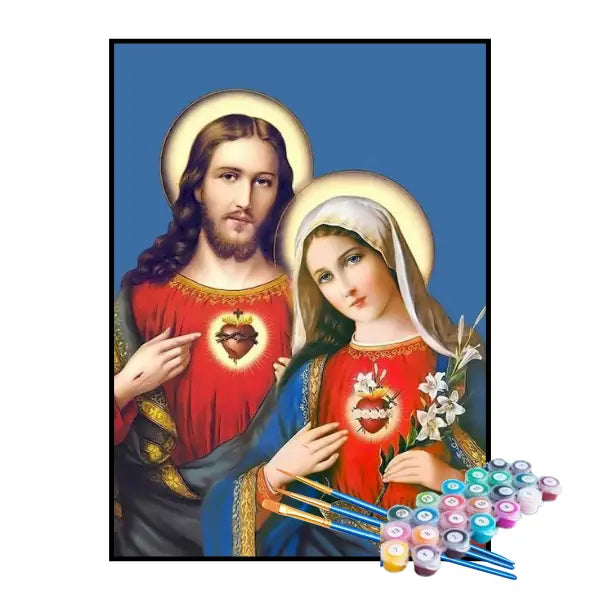 Kit de Pintura Numerada - Sagrado Coração de Jesus e Maria