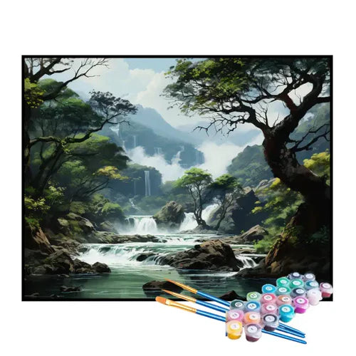 Kit de Pintura Numerada - A Cachoeira Atrás das Árvores