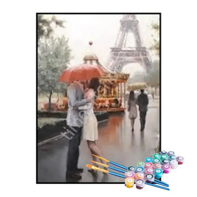 Kit de Pintura Numerada - Beijo Apaixonado em Paris