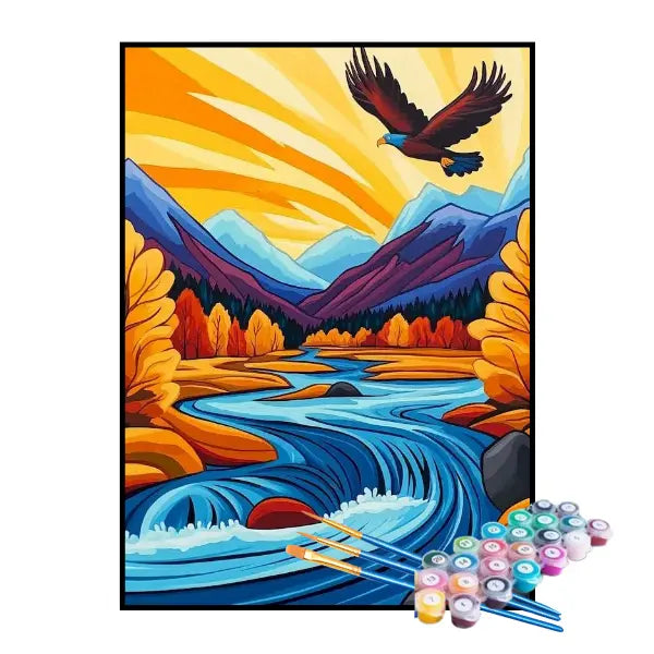 Kit de Pintura Numerada - Águia Sobrevoando o Rio