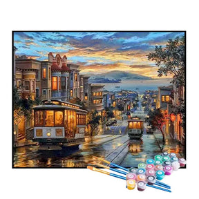 Kit de Pintura Numerada - Bonde nos Trilhos da Cidade