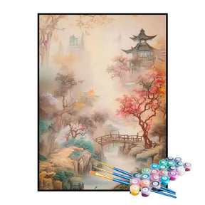 Kit de Pintura Numerada - Templos Japoneses no Inverno