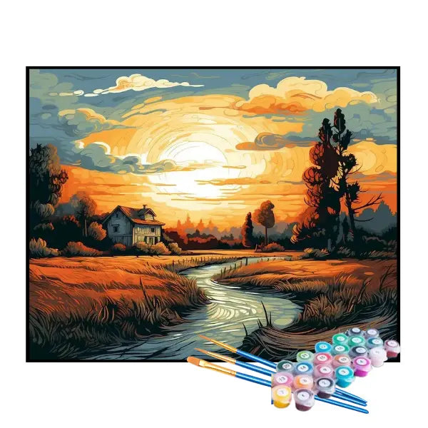 Kit de Pintura Numerada - A Fazenda ao Entardecer