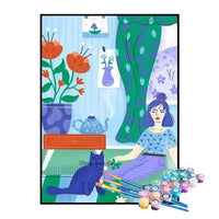 Kit de Pintura Numerada - A Menina e o Gatinho no Tapete
