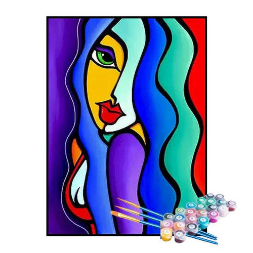 Kit de Pintura Numerada - A Mulher de Cabelos Coloridos