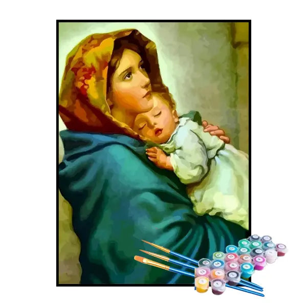 Kit de Pintura Numerada - Virgem Maria e seu Filho