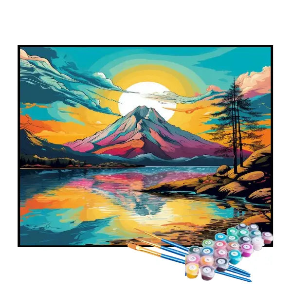 Kit de Pintura Numerada - Sol Nascente Atrás da Montanha