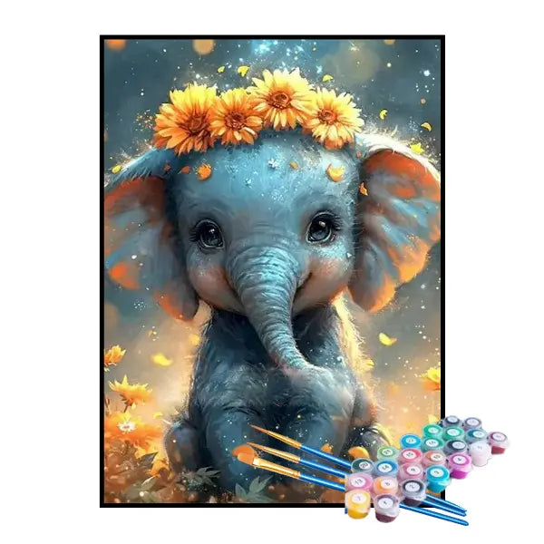 Kit de Pintura Numerada - Pequeno Elefante com Girassóis