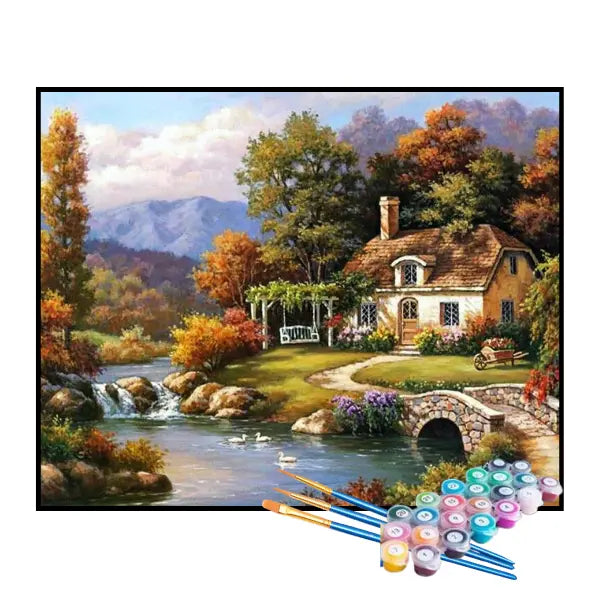 Kit de Pintura Numerada - Cabana Tranquila na Floresta