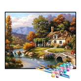 Kit de Pintura Numerada - Cabana Tranquila na Floresta