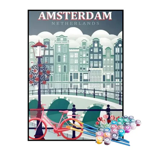 Kit de Pintura Numerada - Mapa de Amsterdã