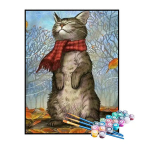 Kit de Pintura Numerada - Gato com Cachecol