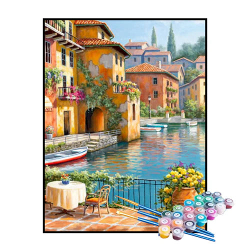 Kit de Pintura Numerada - Restaurante à Beira do Rio