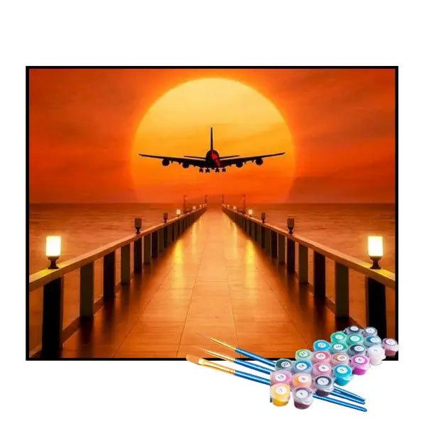 Kit de Pintura Numerada - Avião Decolando ao Nascer do Sol