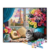 Kit de Pintura Numerada - Gato Leitor em Paris