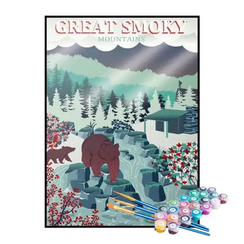 Kit de Pintura Numerada - Mapa das Montanhas Great Smoky