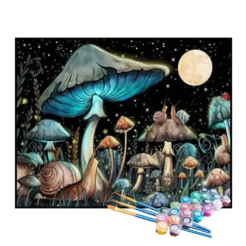 Kit de Pintura Numerada - Cogumelos à Noite