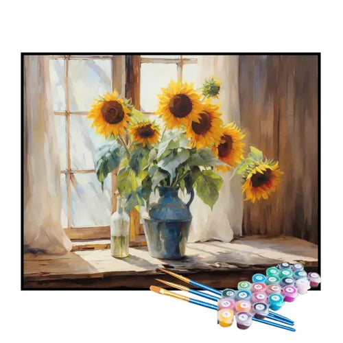 Kit de Pintura Numerada - Vaso de Girassóis na Janela