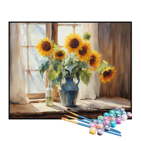 Kit de Pintura Numerada - Vaso de Girassóis na Janela