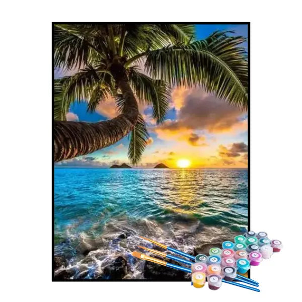 Kit de Pintura Numerada - Pôr do Sol Paradisíaco