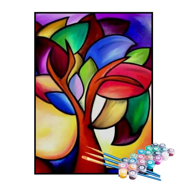 Kit de Pintura Numerada - Pétalas Coloridas na Árvore