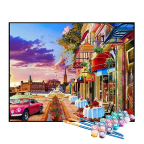 Kit de Pintura Numerada - Carros Antigos na Cidade Retrô