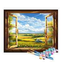 Kit de Pintura Numerada - A Janela para o Campo de Girassóis